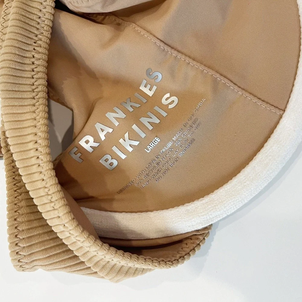 Frankies Bikinis Anne Ribbed Underwire Bikini Top Tan Sand Balconette Size Large